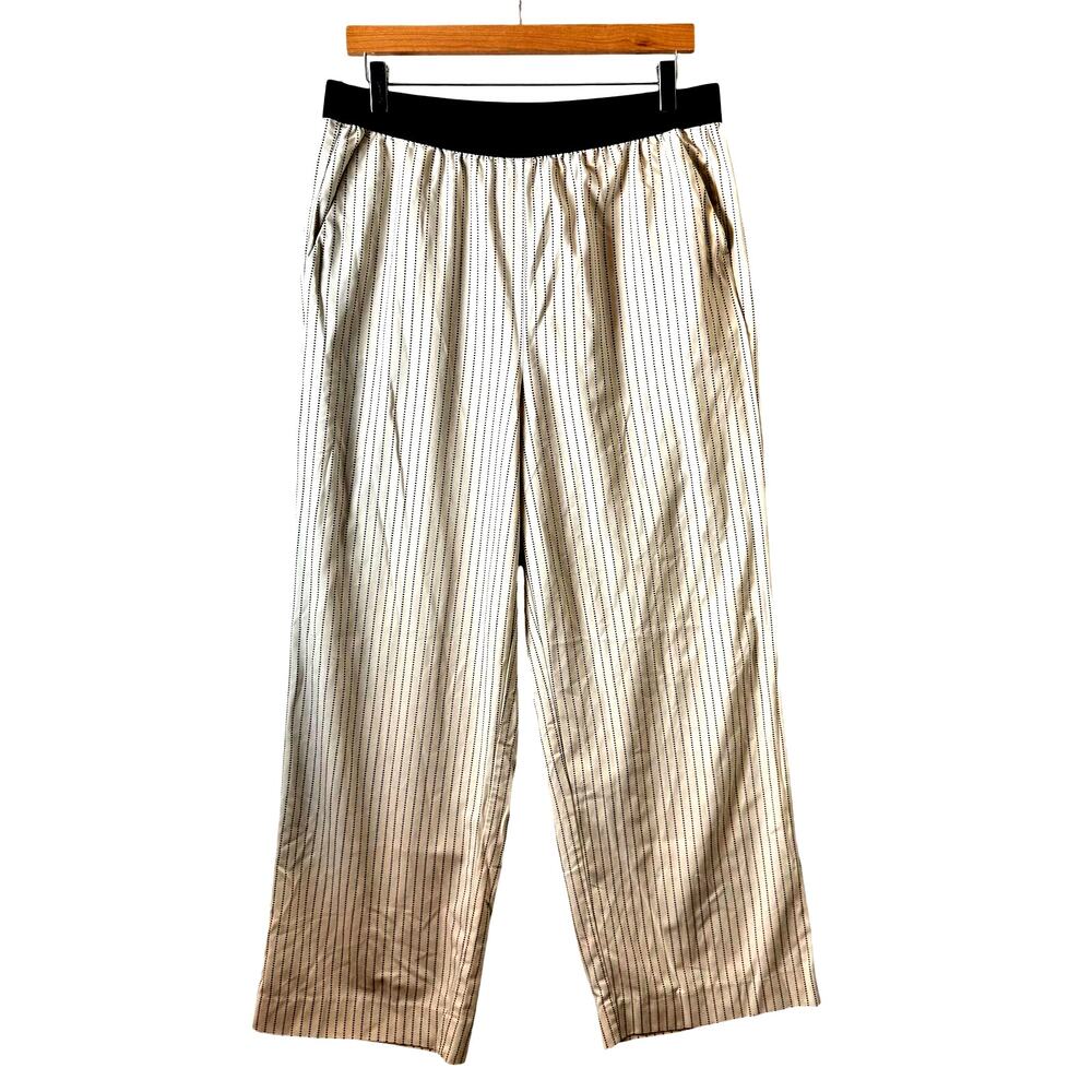 Banana Republic Wide Leg Palazzo Pants Women's Large Polka Dot Pockets Cream